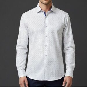 White and blue Patterned Dress Shirt